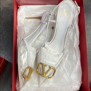 Valentino White and Gold Heels with Luxurious VLogo